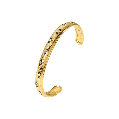 Evil Eye Bracelet, Chunky Gold Bangle Silver Boho Bracelets Open Bohemian Trendy Statement Adjustable Stainless Steel For Women Jewelry Gifts - color: Gold Black Eye