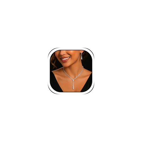 HUASAI Wedding Jewelry Sets for Brides Silver Necklace and Earrings Set Rhinestone Bridal Jewelry for Women Bridesmaid Homecoming Dresses Wedding Accessories Prom Formal Party Gifts - color: F:Silver Prom Jewelry Set