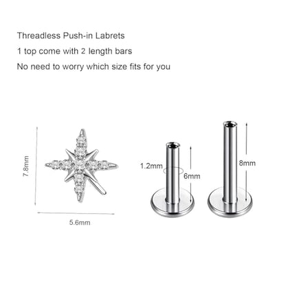 1pcs 16G 18G G23 Titanium Threadless Labret Studs Push-in Labret Lip Cluster Tragus Helix Conch Lobe Rook Cartilage Push Back Piercing Jewelry Earring - style: style-A 16G