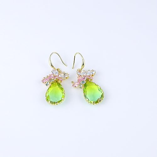 Crystal Teardrop Earrings CZ Butterfly Earrings Gold Dangle Earrings Jewelry Gift for Women - color: Green
