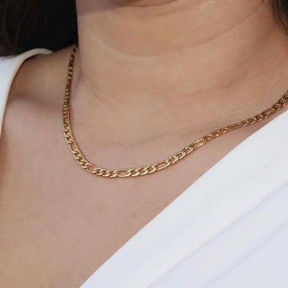 Kyutong Gold Necklace Chain for Jewelry Making with Lobster Clasps | 16.4 Feet Stainless Steel Jewelry Chain Bulk 3MM Wide Figaro Chains with Jump Rings for Men Women DIY Jewelry Crafts - color: Gold-8