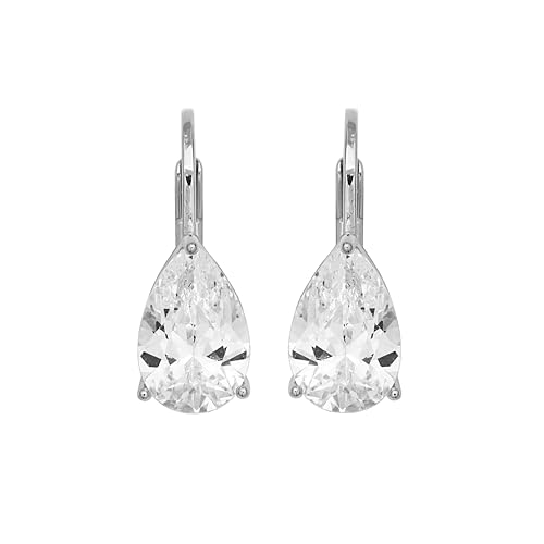 Amazon Essentials Sterling Silver or Gold Plated Sterling Silver Pear Cut Cubic Zirconia Leverback Earrings - color: Platinum