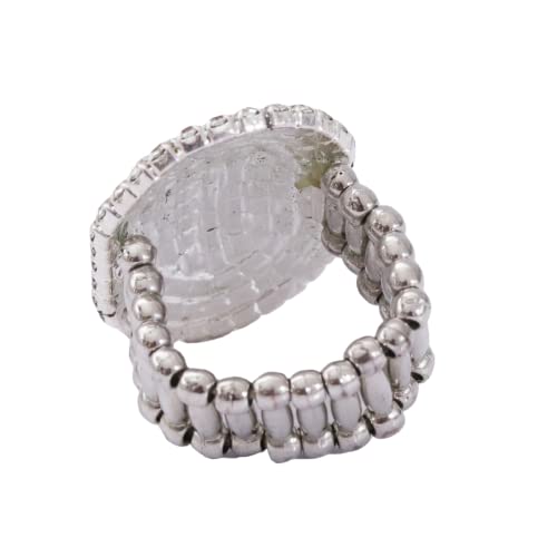 Women Adorable Crystal Rhinestones Oval Design Stretch Fashion Ring Shinning Silver Plated