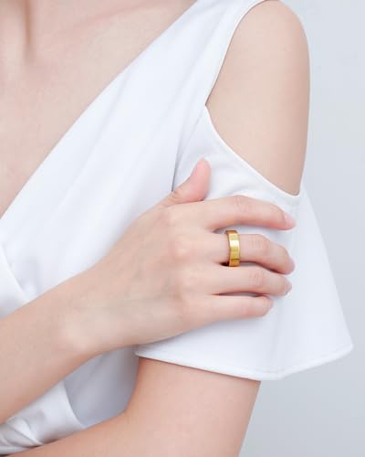 2mm 4mm 6mm Thin Titanium Wedding Rings Band for Women Man - color: Gold-6mm