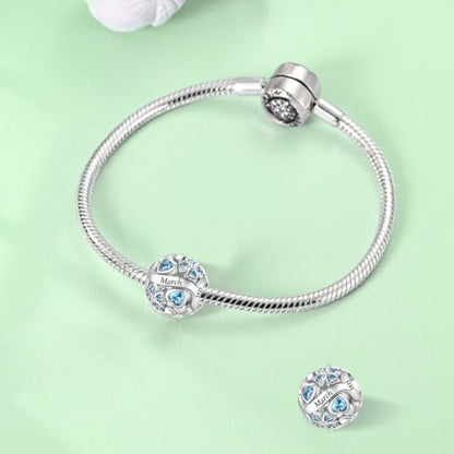 925 Sterling Silver Lucky Clover Birthstone Charms for Bracelets Dangle Pendant with 5A Cubic Zirconia Compatible Pandora Bracelets, Ladies Birthday Gift - style: 3-March