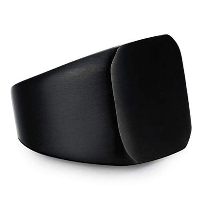 Stainless Steel Signet Ring for Men Solid Square Biker Rings Matte Brushed/Polished Finish - color: Brushed, Black