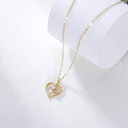 SISGEM 14K Solid Gold Heart Necklace for Women,Yellow Gold 0.55 Carat(CTTW) Moissanite Infinity Heart Pendant Necklaces Anniversary Birthday Gifts for Wife Mom 16''-18'' - color: Style-1