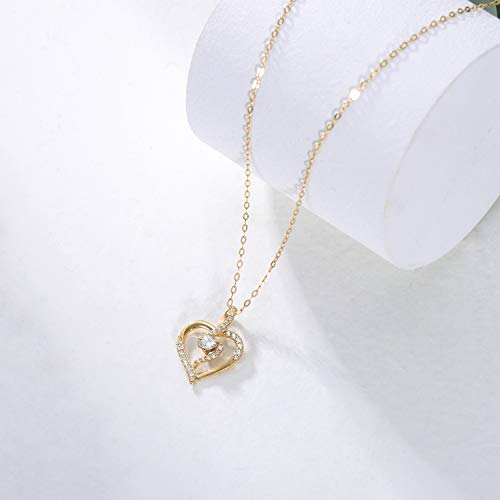 SISGEM 14K Solid Gold Heart Necklace for Women,Yellow Gold 0.55 Carat(CTTW) Moissanite Infinity Heart Pendant Necklaces Anniversary Birthday Gifts for Wife Mom 16''-18'' - color: Style-1