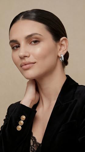 FAN&LOUIS Gold Clip On Earrings for Women，24K Gold Plated Chunky Hoop Earrings for Non-Pierced Ears Small Hypoallergenic Lightweight U Shaped Clip-On - style: Gold and Silver