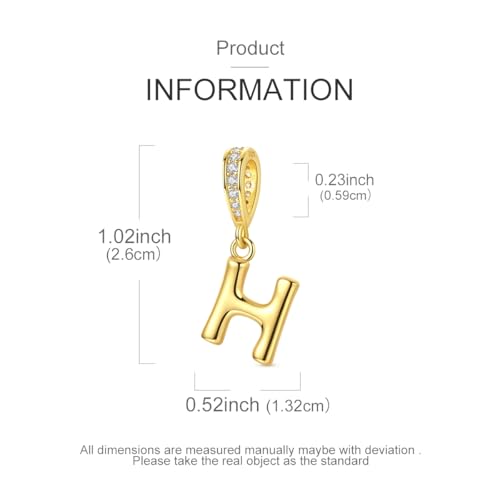 Hapour Gold Initial Letter Charms 925 Sterling Silver Alphabet Beads | 14K Gold Plated, A-Z Letter Charms, For Bracelets Necklace, Cubic Zirconia, DIY Dangle Pendant Beads, For Women Mom - color: Golden initial letter H