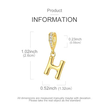 Hapour Gold Initial Letter Charms 925 Sterling Silver Alphabet Beads | 14K Gold Plated, A-Z Letter Charms, For Bracelets Necklace, Cubic Zirconia, DIY Dangle Pendant Beads, For Women Mom - color: Golden initial letter H