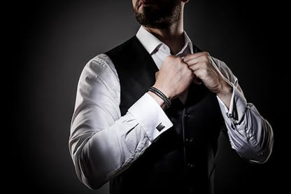 SERASAR Premium Leather Bracelet Men | Stainless Steel Magnetic Clasp | Three Colors | Jewelry Box Included - color: Black, size: 23cm, style: Double