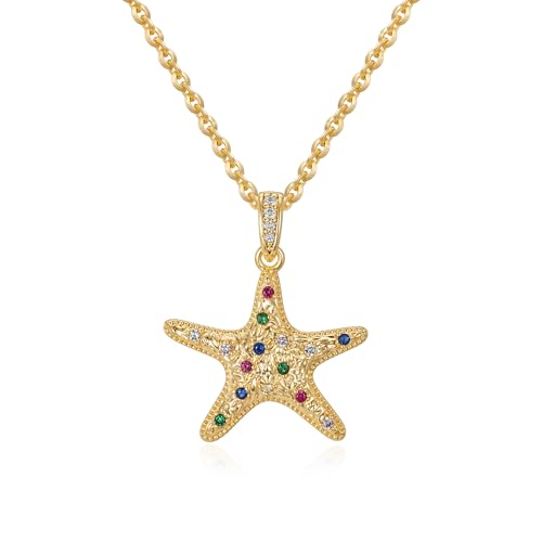 MTMY Gold Starfish Necklace 14K Gold Plated Shell Conch Ocean Pendant Necklace for Women Beach Summer Jewelry - style: mix starfish