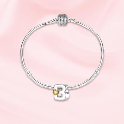 A~Z Alphabet Charm Letter Beads 925 Sterling Silver with Heart-shaped 5A Cubic Zircon Stones fits Pandora European Bracelets Necklace Jewelry Gift for Women - style: B Letter Charms
