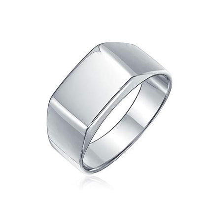 Men's Simple Rectangle Monogram Style Signet Ring .925 Sterling Silver - color: Silver Engrave