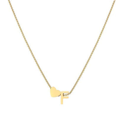 18K Real Gold Plated Heart Initial Necklace for Women-Personalized A-Z Letter Pendant on Durable Stainless Steel Box Chain (16+2.5 inch Adjustable) Hypoallergenic Everyday Jewelry Gift Boxed for Mom Wife - style: Gold:F