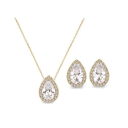Teardrop Cubic Zirconia Jewelry Set Necklace Earrings Bracelet Bridal Wedding Jewelry for Women Bridesmaid Prom Party - color: 2 Set - Gold Plated