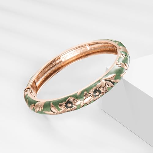 UJOY Cloisonne Bracelet Lotus Flower Plated Cuff Bangle Enameled Jewelry Bracelets Gift for Women Pack in Case 88B16 - color: 7735-2 Pcs Set-Green