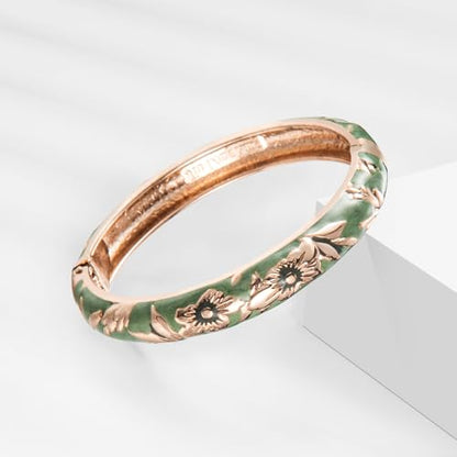 UJOY Cloisonne Bracelet Lotus Flower Plated Cuff Bangle Enameled Jewelry Bracelets Gift for Women Pack in Case 88B16 - color: 7735-2 Pcs Set-Green
