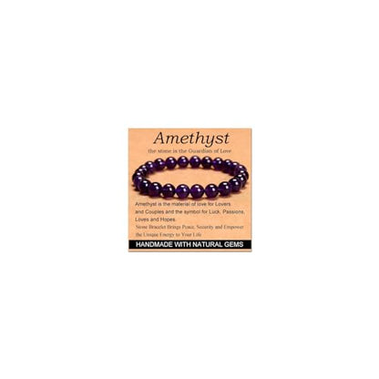 Carnelian Bracelet - Stone of Luck,Stretch Natural Stone Crystal Beads Jewelry Gifts for Women Men Unisex - color: Amethyst-Guardian of Love, size: 8mm