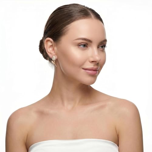 18K Gold Plated Flower Dangle Earrings for Women, Hypoallergenic Cubic Zirconia Earrings, Elegant CZ Drop Earrings, Statement Jewelry Gifts Party Fashion - style: Hoop-Tulip