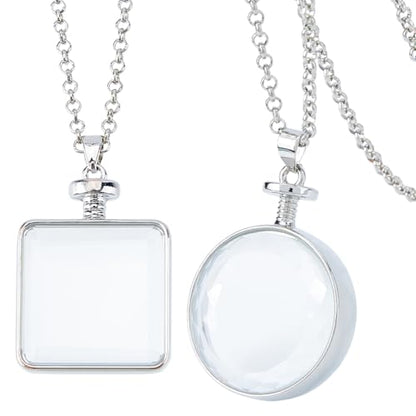 SUPERFINDINGS 2Pcs 2 Styles Photo Locket Necklace Memory DIY Square Charm Necklaces Glass Cabochons Photo Frame Locket Pendants for DIY Wedding Bouquet Jewelry Making