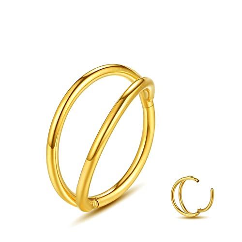 Nose Rings Hoops - 316L Surgical Steel Double Hoop Nose Rings Hinged Conch Piercing Jewelry Septum Lip Rings Cartilage Earring Helix Rook Tragus Daith - color: golden-1