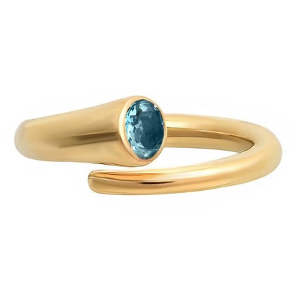 18K Gold Filled Non-Tarnish Bypass Ring for Women – Modern Open Band With Multi Gemstone Ring – Minimalist Adjustable Statement Jewelry - color: London Blue Topaz