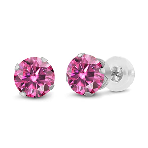 Gem Stone King 14K Gold Gemstone Birthstone Stud Earrings For Women Men | 4MM Round Cut | Solitaire Gold Studs with Secure Backs | Fine Jewelry for Her Him Mom Dad Wife - color: Pink Moissanite-April