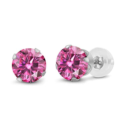 Gem Stone King 14K Gold Gemstone Birthstone Stud Earrings For Women Men | 4MM Round Cut | Solitaire Gold Studs with Secure Backs | Fine Jewelry for Her Him Mom Dad Wife - color: Pink Moissanite-April