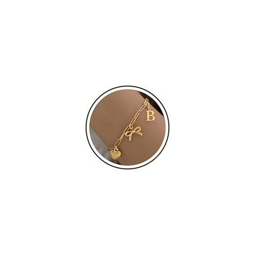 14K Gold Plated Bracelet for Women Simple Jewelry Initial A-Z Bracelet Dainty Chain Gifts for Women Birthday Unique Dainty Letter Charm Bracelet with Bow Anniversaries Gifts for Mother Her Jewelry Gift - style: B