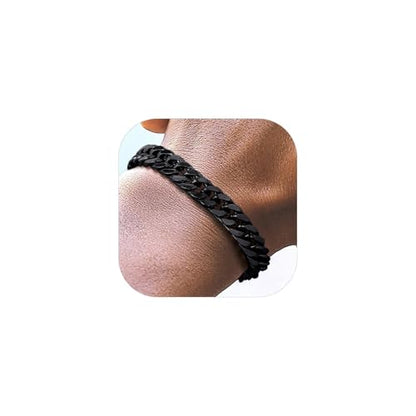 Richsteel Mens Cuban Link Bracelets, Silver/Black/14K Gold Plated Stainless Steel Bracelet for Men 8/12/17mm Width, 7.4/8.2/9 Inch Length Chain Wrist Bracelets With Gifts Box - style: 03-Black 8mm Width