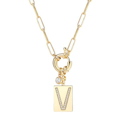 Mint & Lily Gold Initial Necklace for Women – 18K Gold Plated 24” Paperclip Chain with Sparkling Letter Pendant | 18K Gold Plated Personalized Letter Charm w/ Cubic Zirconia, Paperclip Chain, Tarnish-Resistant, Dainty Jewelry Gift for Her - style: Letter: