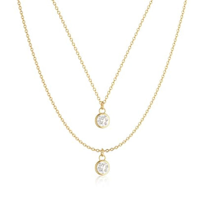 Tewiky Dainty 14k Gold Plated/Silver Cubic Zirconia Necklaces for Women | Simple CZ Jewelry Necklaces Trendy Gifts - color: Gold layered small CZ
