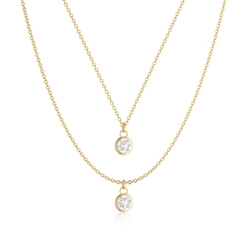 Tewiky Dainty 14k Gold Plated/Silver Cubic Zirconia Necklaces for Women, Simple CZ Jewelry Necklaces Trendy Gifts - color: Gold layered small CZ
