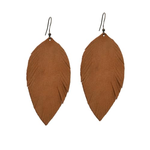 Handmade Genuine Leather Earrings for Women – Long Teardrop Boho Dangles, Lightweight Statement Fashion Jewelry - style: Autumns-Brown