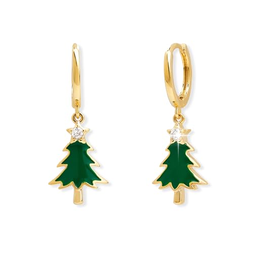 Sonateomber Christmas Tree Dangle Small Gold Hoop Earrings for Women, Cute Sparkly CZ Rhinestone Maple Clover Leaf Drop Earings Thanksgiving Holiday Accessories Fashion Jewelry Gift - color: Christmas Tree