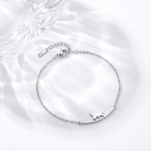 Dainty Gold Anklets for Women Stainless Steel Simple Ankle Bracelets Summer Beach Foot Chain Jewelry Gift - color: Cat Silver