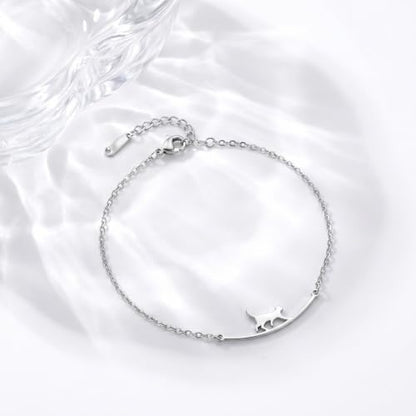 Dainty Gold Anklets for Women Stainless Steel Simple Ankle Bracelets Summer Beach Foot Chain Jewelry Gift - color: Cat Silver