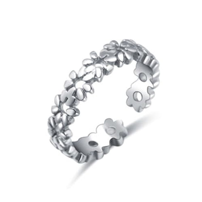 Flower Toe Ring for Women Hawaiian Leaf Big Rings Chic Design Adjustable 925 Sterling Silver Toe High Polish Flower Rings Comfort Fit Rings Pure Stainless Steel Floral Band Stylish Toe Rings