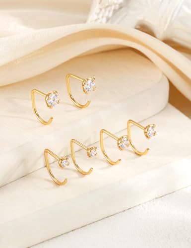 Freekiss 3 Pairs Backless Half Hoop Earrings Set for Women | 14K Gold Plated CZ Stay Close Hoop Earrings, Hypoallergenic Huggie Stackable Earring for Everyday & Sleep Wear Jewelry Gift - color: Round CZ-GD