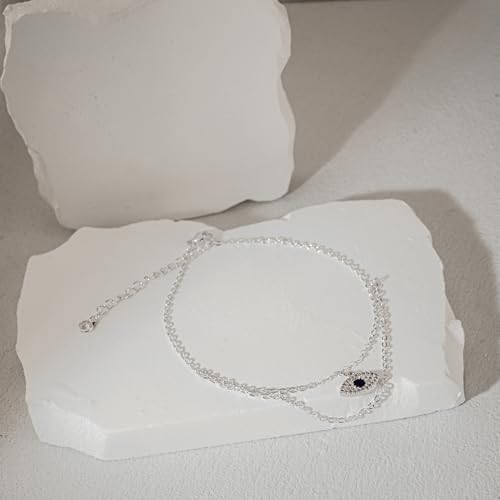 Bheop Ankle Bracelets for Women 14K Gold Silver Plated Waterproof Anklets | Evil Eye Pearl Heart Conch Shell Charm, Boho Adjustable Foot Chain, Dainty Summer Beach Jewelry Gifts, Non Tarnish - color: SL-Layered Evil Eye