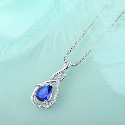 STARCHENIE Infinity Teardrop Necklace for Women 925 Sterling Silver Pendant Birthstone Jewelry - color: Silver-09-Sep-Sapphire