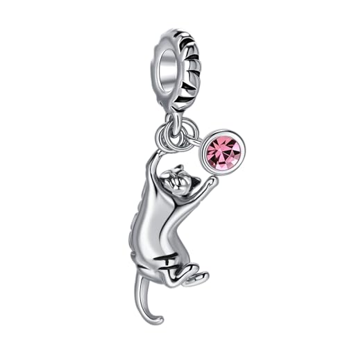 Ginger Cat Playing Tabby Dangle Charm Compatible with Pandora Charms Bracelets with CZ Birthstones for Cat Lovers Women Mother's Day - style: Oct Tabby Cat