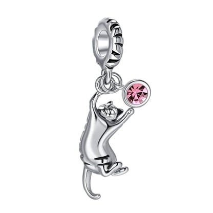 Ginger Cat Playing Tabby Dangle Charm Compatible with Pandora Charms Bracelets with CZ Birthstones for Cat Lovers Women Mother's Day - style: Oct Tabby Cat