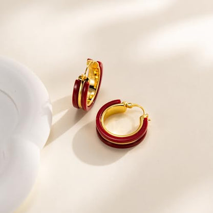 14K Gold Plated Chunky Hoop Earrings for Women Vintage Leopard Print Hoops Large Round Hoop Earrings Jewelry - style: Red