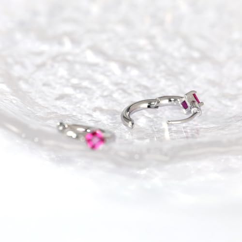 316L Surgical Steel Birthstone Hoop Earrings for Women | Lightweight, 5A Cubic Zirconia, Hypoallergenic, Lead & Nickel Free, 8mm Huggie Hoops - color: Silver: 07. July (Ruby)