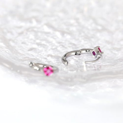 316L Surgical Steel Birthstone Hoop Earrings for Women | Lightweight, 5A Cubic Zirconia, Hypoallergenic, Lead & Nickel Free, 8mm Huggie Hoops - color: Silver: 07. July (Ruby)