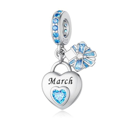 925 Sterling Silver Birthstone Bracelet Charm - Unique Heart Shaped Design, Fits most Europe Pandora Bracelets and Necklaces, women's DIY holiday Gifts - style: C-March