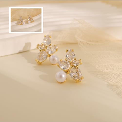 Pearl Earrings for Women:Gold Wedding Dangle Drop Earring Pearl Jewelry | 14K Gold Plated Pearl Drop Earrings for Women,Dainty Wedding Bride Earring Studs,Gold Dangle Drop Earring,Waterproof Jewelry - size: 1 pcs-13